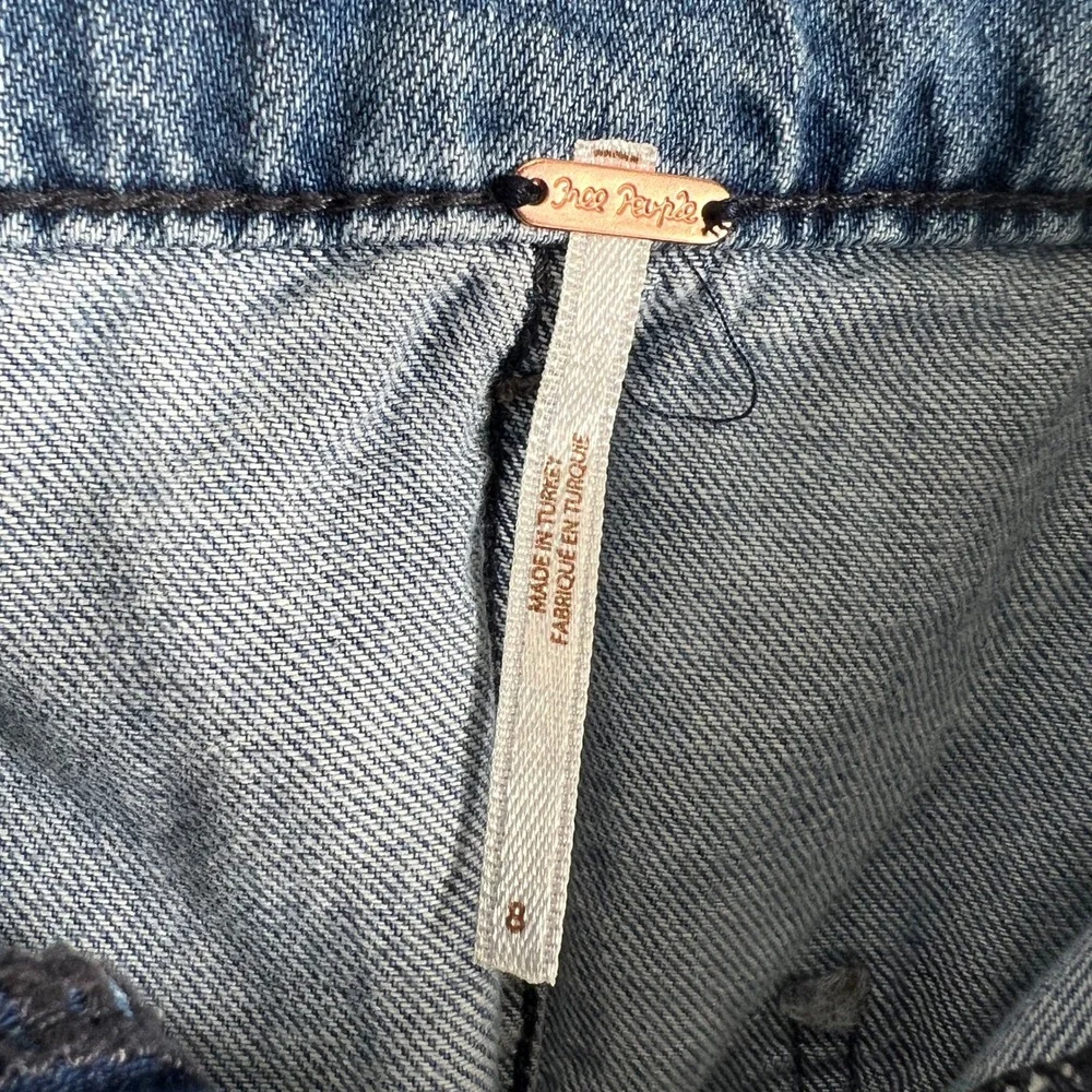 Free People‎ Paperbag Denim Mini Skirt Blue Sz 8 Belt Boho Y2K High Waisted
